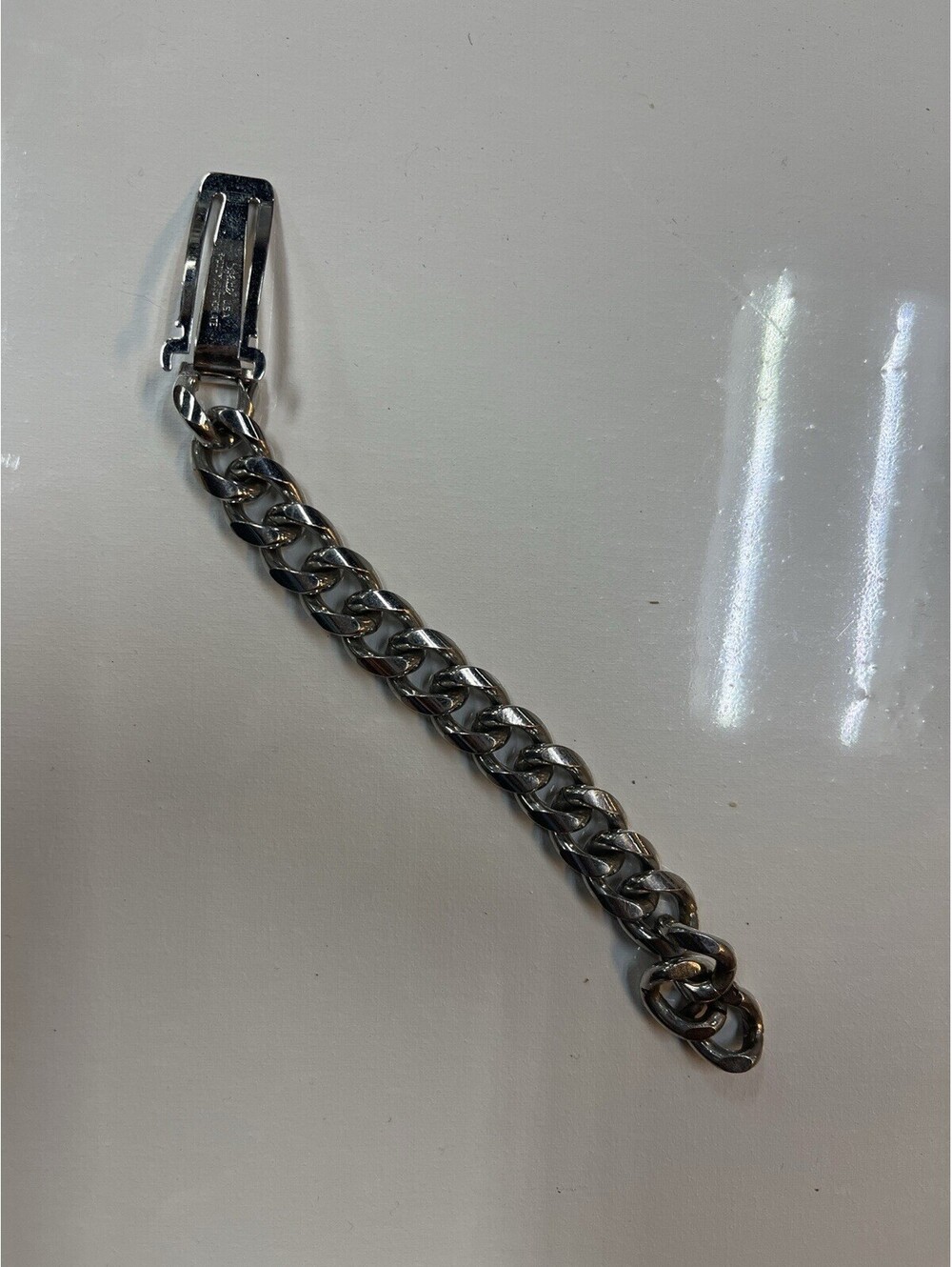Vintage Speidel USA Rhodium Plated Tie Chain Tie Bar Mens Mid Century